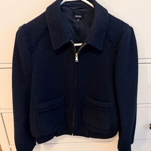 ME+EM Navy Textured Zip-Up Bomber Jacket